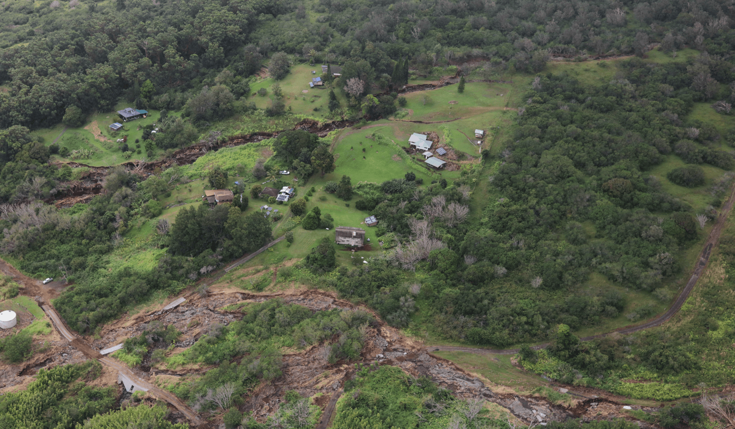 Field view of multiple landslide source areas after Hurricane Lala