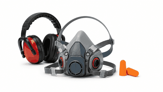 Respirator earmuffs and ear plugs for respiratory and hearing protection