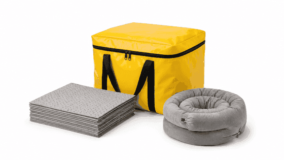Industrial spill control kit absorbent pads and socks