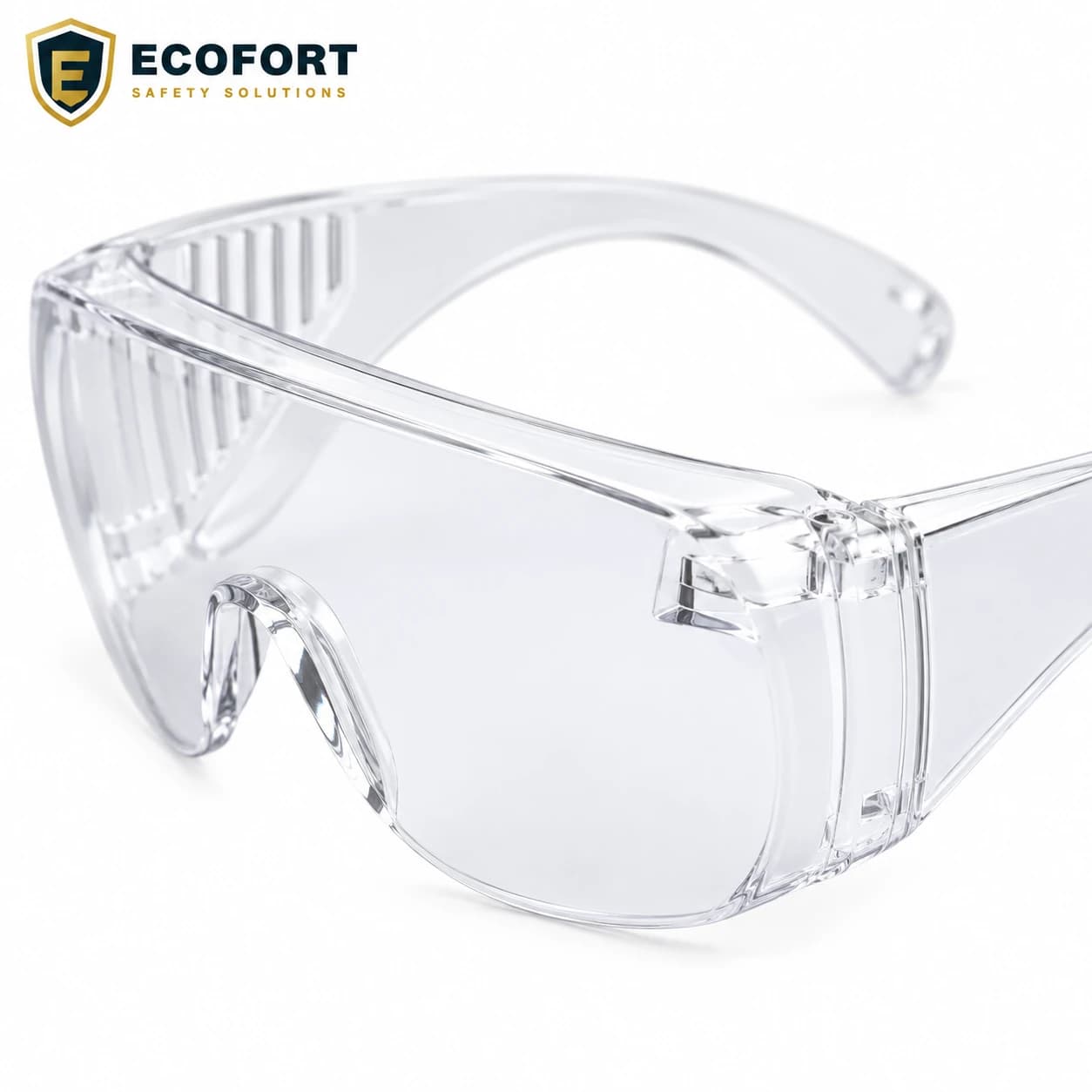 EYP101 Over-the-Glasses (OTG) Safety Glasses wraparound lens and side-protection detail