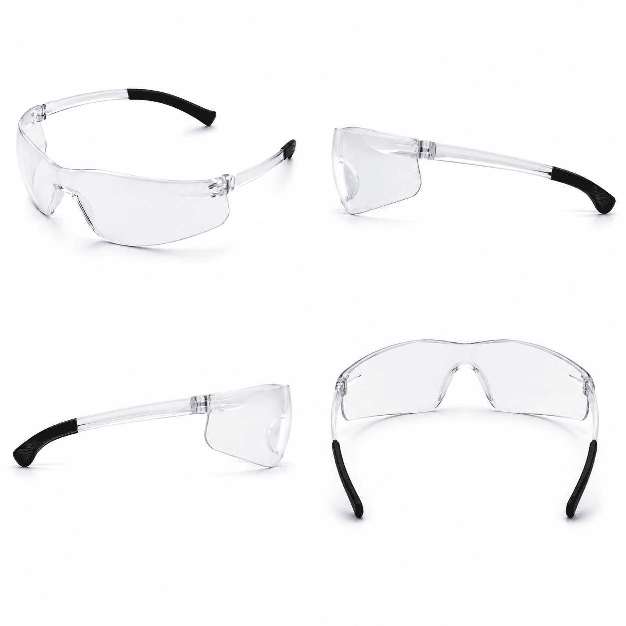 EYP108 wraparound safety glasses shown from multiple viewing angles