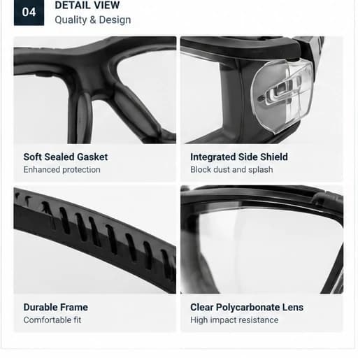 EYP117 Sealed Safety Glasses frame and lens construction details