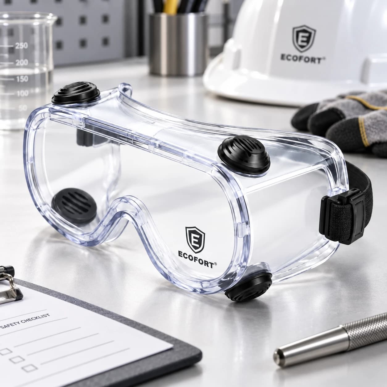 EYP203 Safety Goggle product display in a laboratory setting