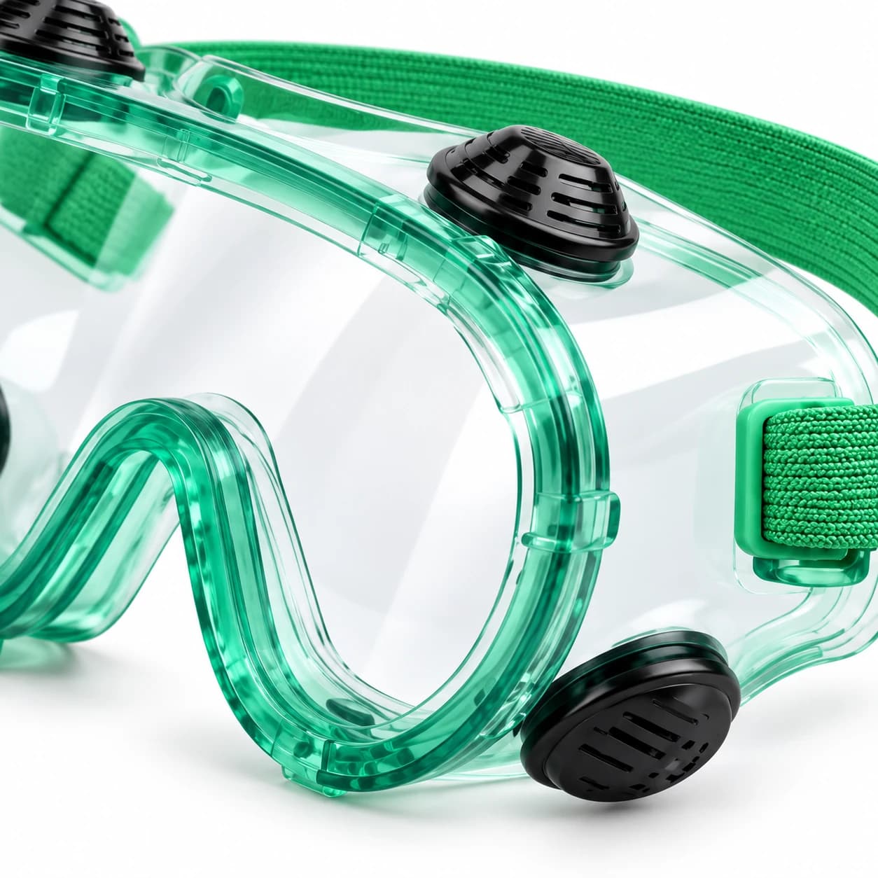 EYP204AF Anti-Fog Safety Goggle ventilation lens and strap close-up