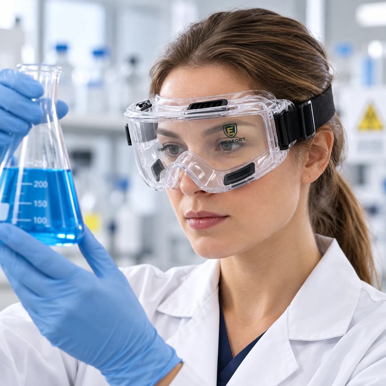 EYP207 Safety Goggle shown worn in a laboratory setting
