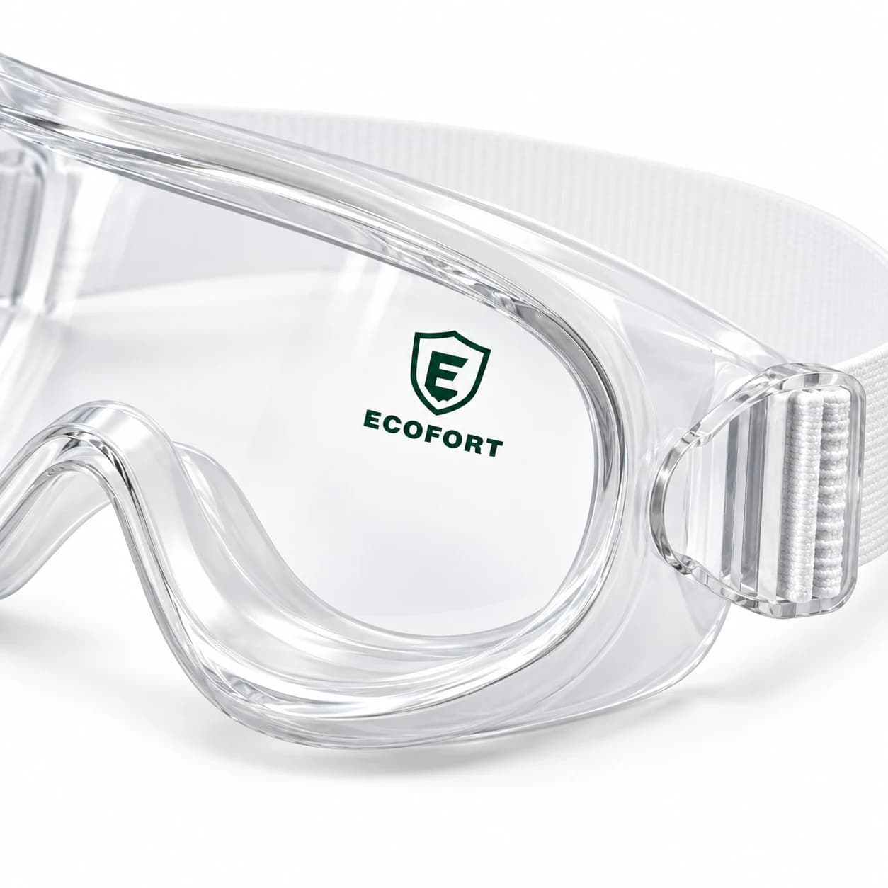 EYP208 Autoclavable Safety Goggle lens and branding close-up