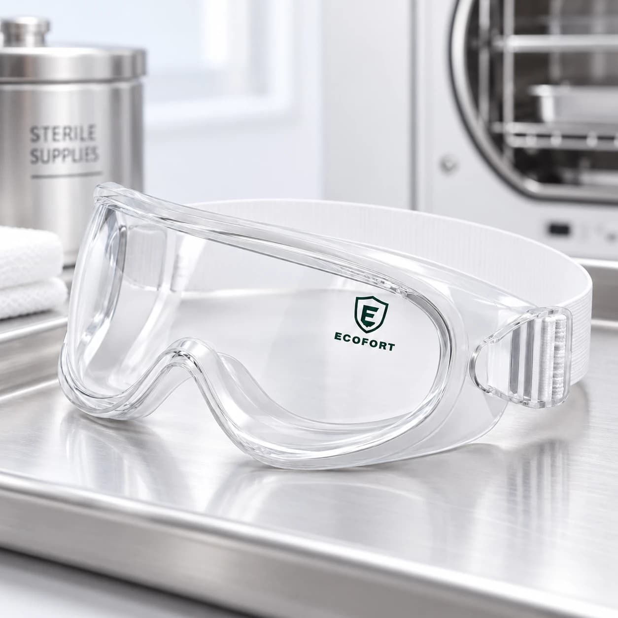 EYP208 Autoclavable Safety Goggle product display in a sterile laboratory setting
