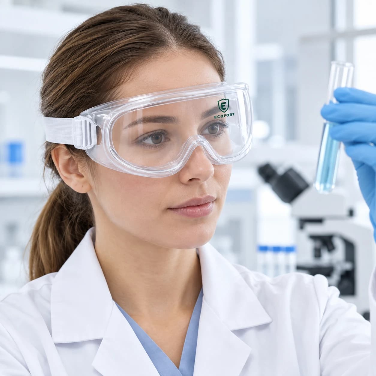 EYP208 Autoclavable Safety Goggle shown worn in a laboratory setting