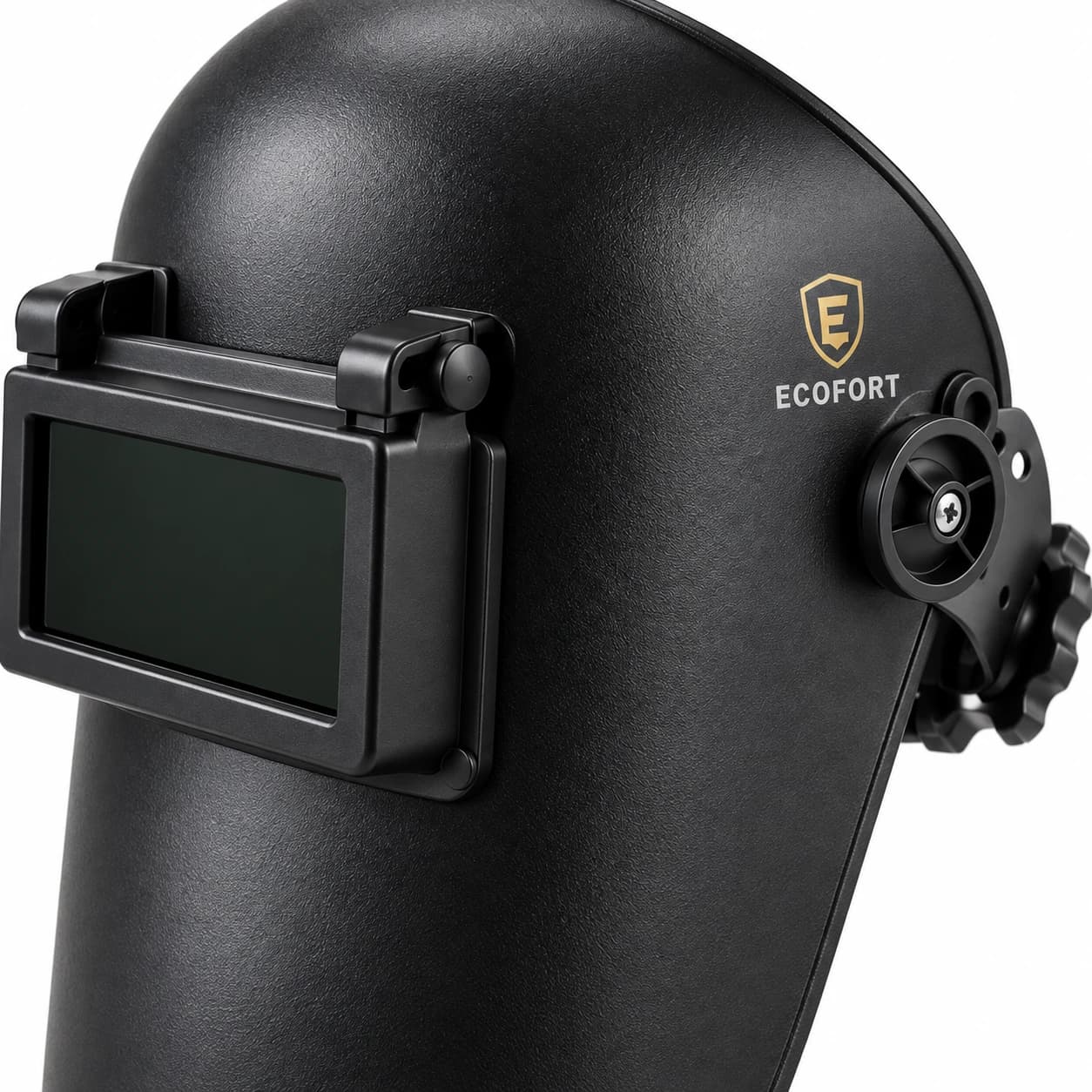 EYP321 Welding Helmet viewing window hinge and adjustment detail