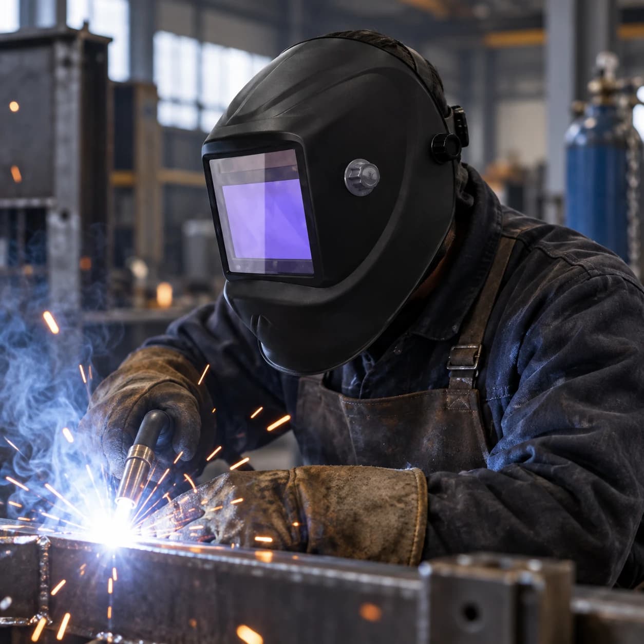 EYP332 Auto-Darkening Welding Helmets shown in a welding application