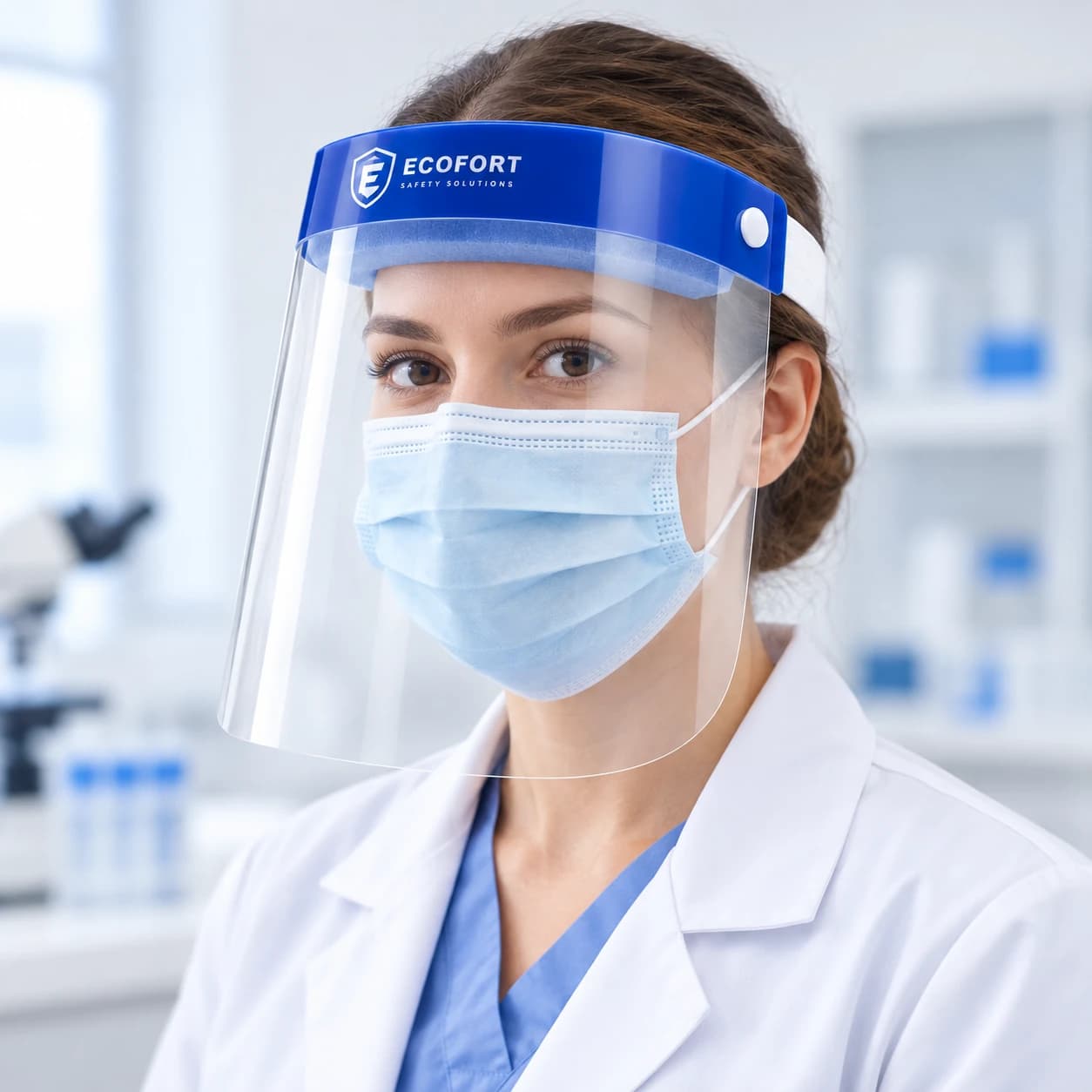 EYP420 Disposable Face Shield shown worn in a laboratory setting