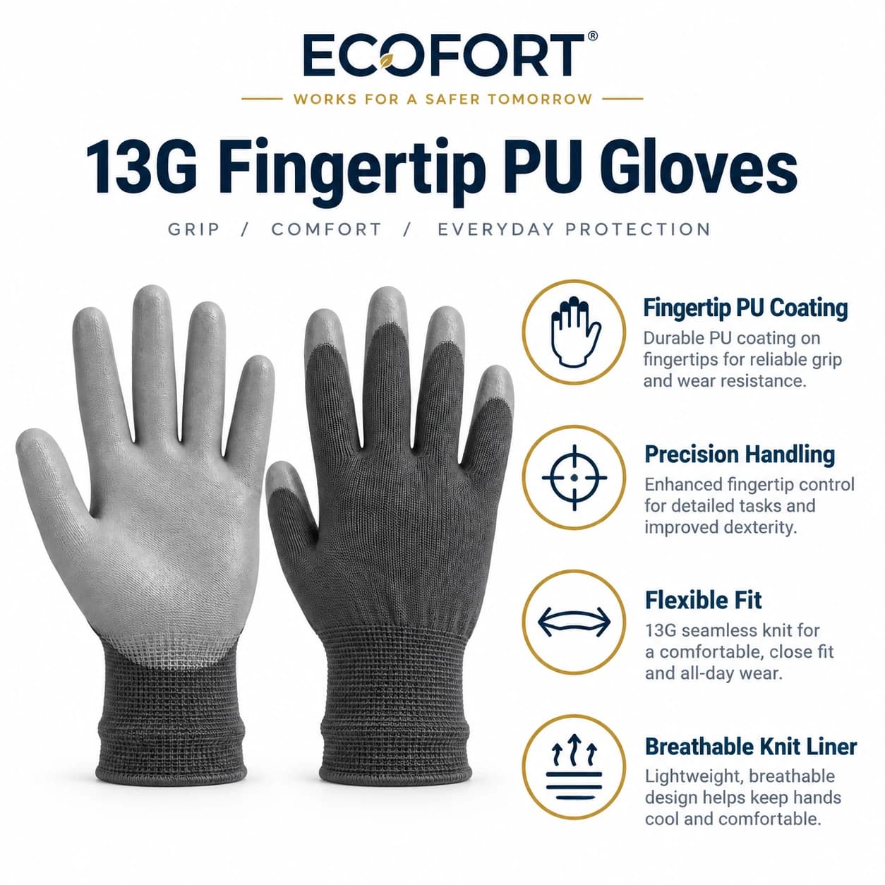 HDP1021 13G Fingertip PU Gloves shown in a light work setting