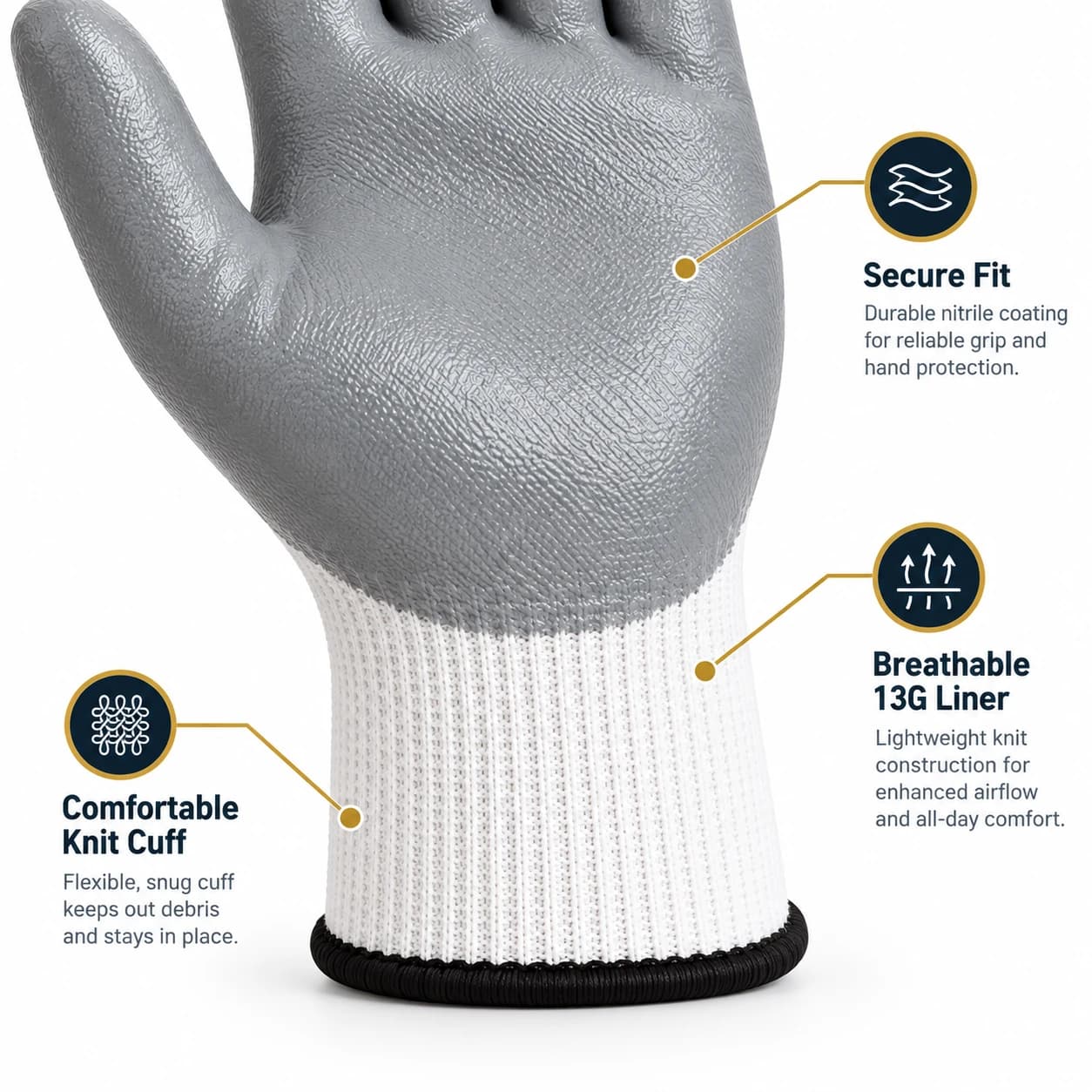 HDP1032G13 13G Nitrile Coating Gloves material and performance feature summary