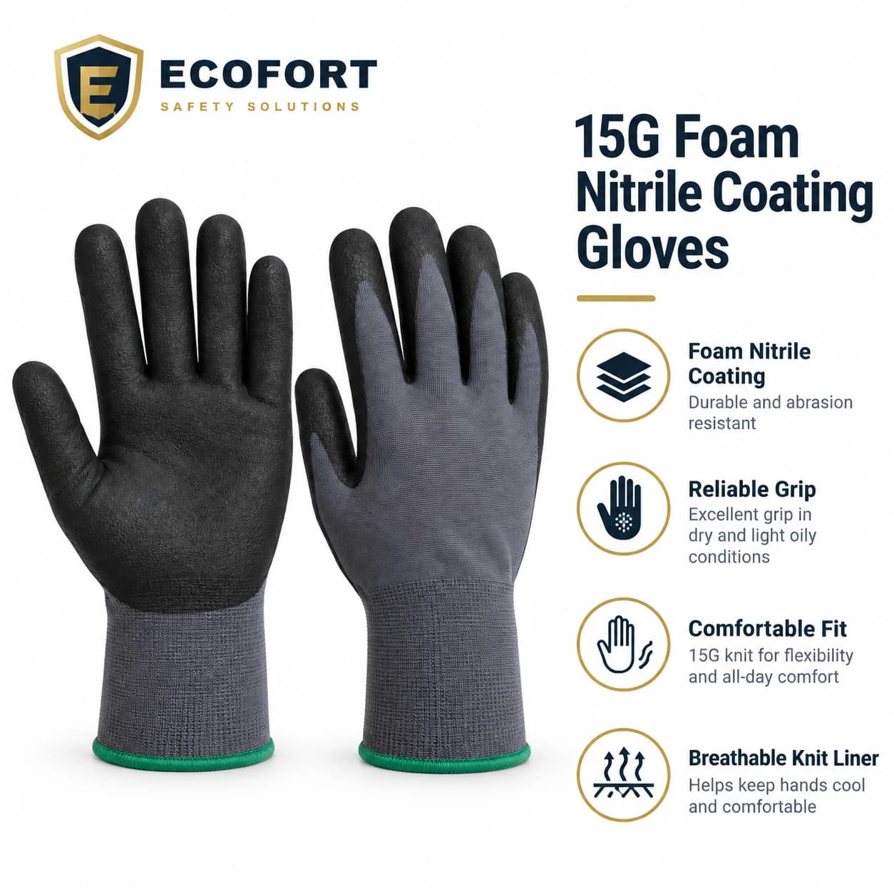 HDP1032G15 15G Foam Nitrile Coating Gloves foam nitrile coating feature presentation