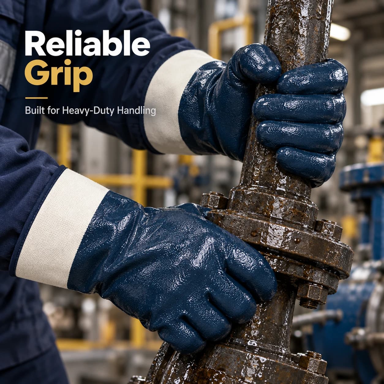 HDP1034 Full Nitrile Coating Gloves secure grip in heavy work