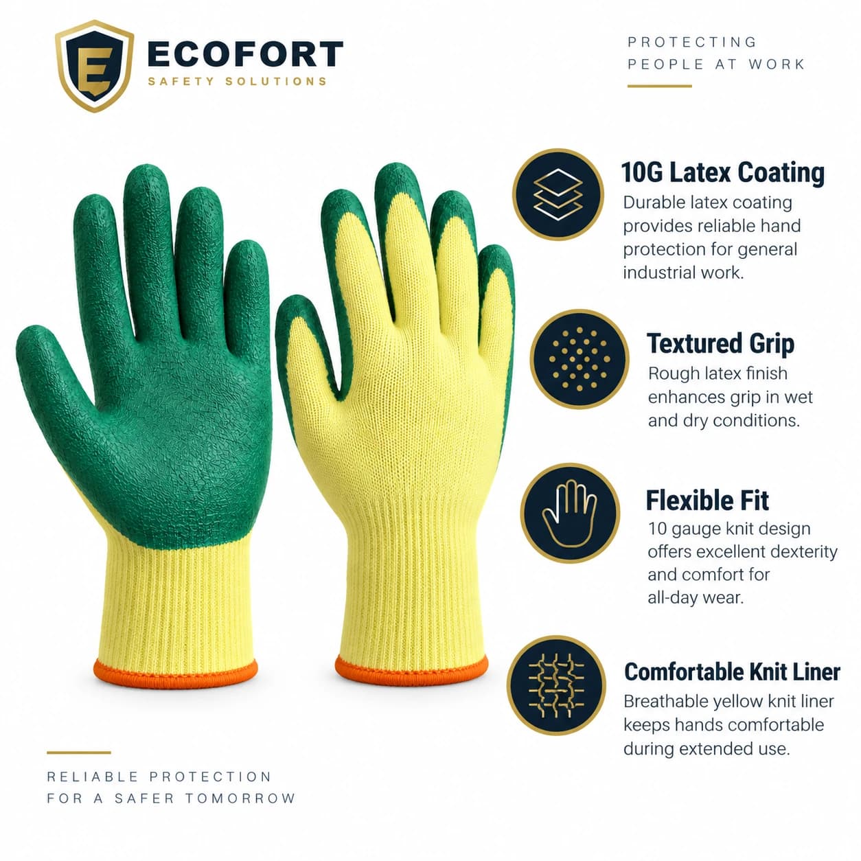 HDP1042G10 10G Latex Coating Gloves latex coating grip and wear resistance presentation