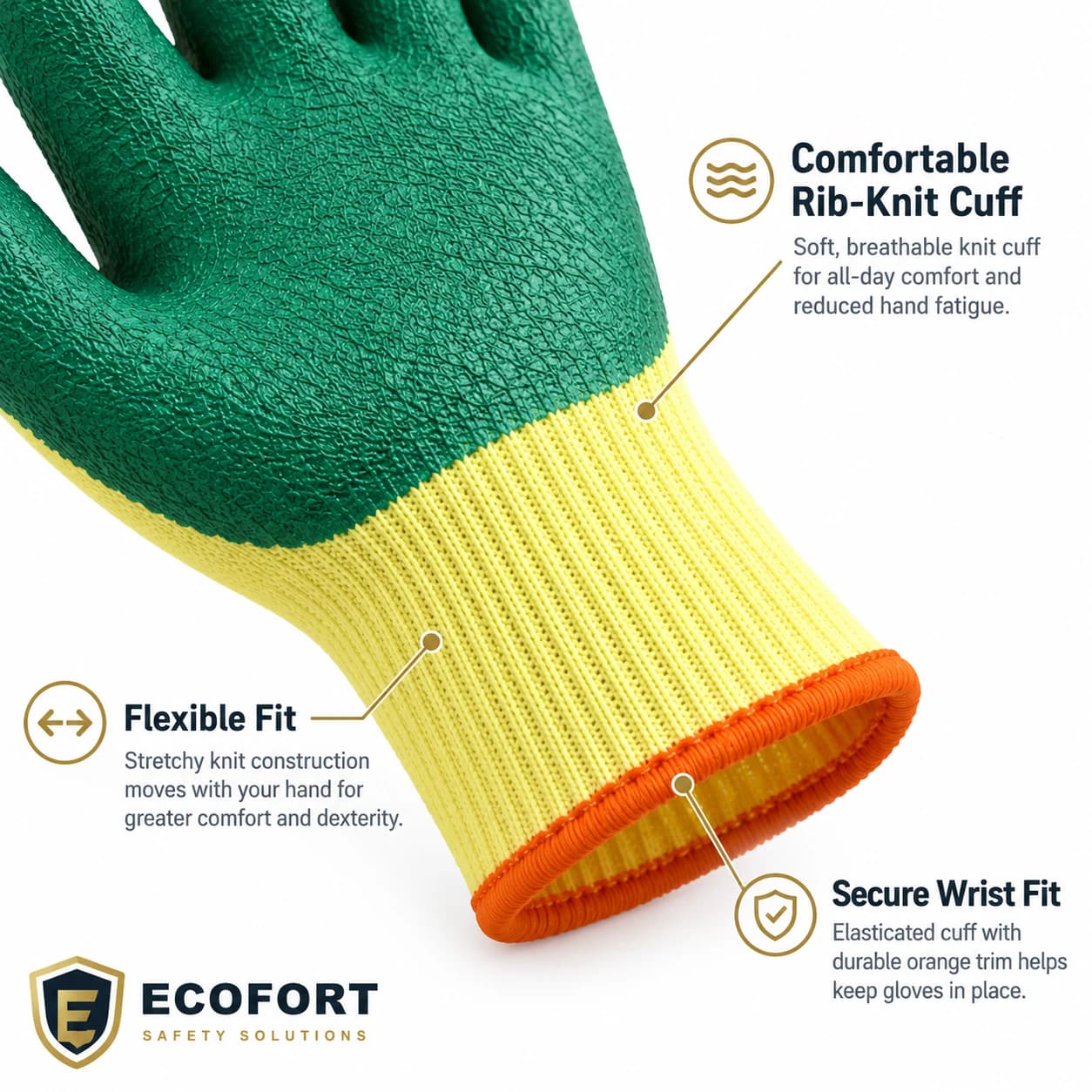 HDP1042G10 10G Latex Coating Gloves knit cuff construction detail
