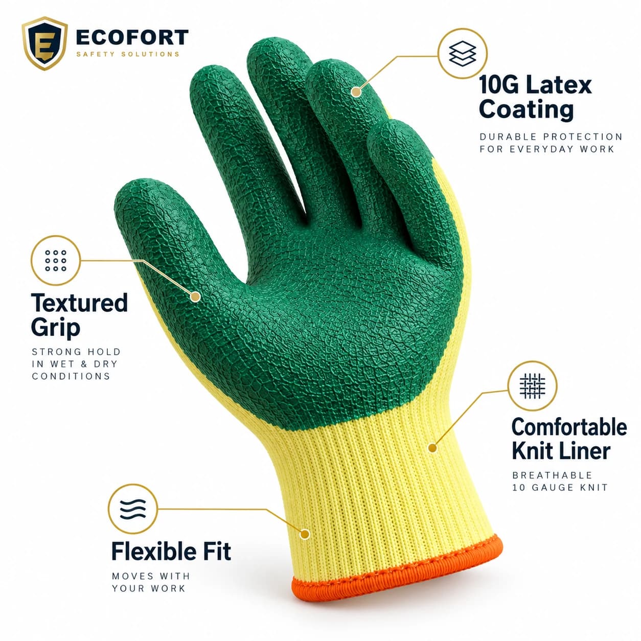 HDP1042G10 10G Latex Coating Gloves shown in a real industrial work setting