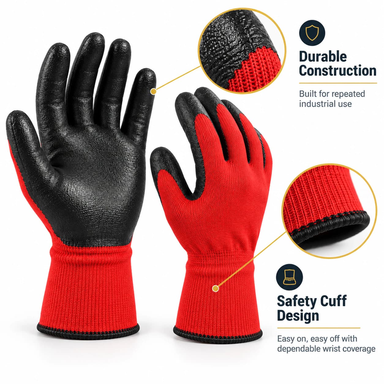 HDP1042G13 Full Nitrile Coating Gloves durable construction and safety cuff details