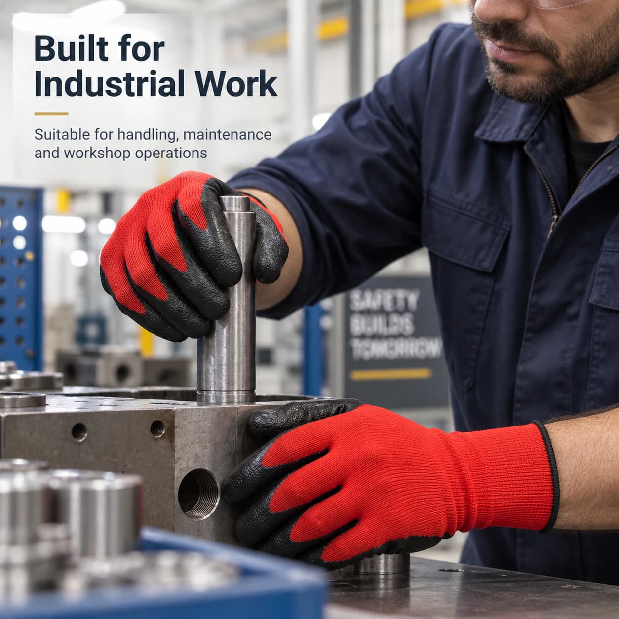 HDP1042G13 Full Nitrile Coating Gloves shown in an industrial work setting
