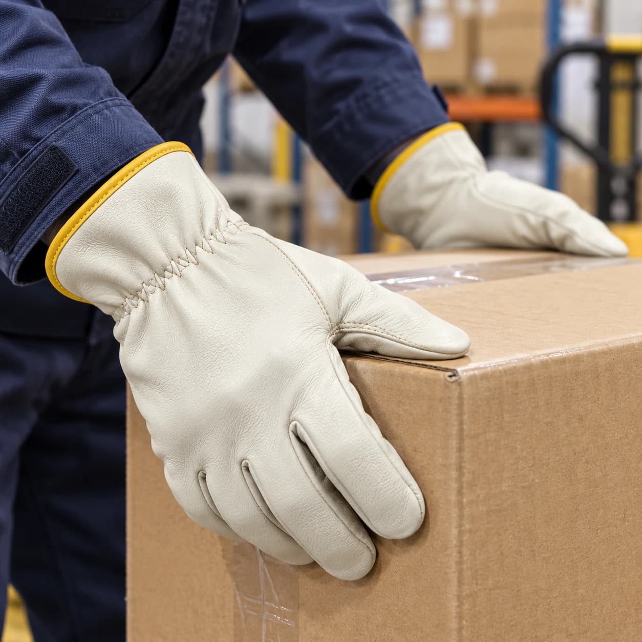HDP113 Driver Gloves shown in a warehouse handling setting