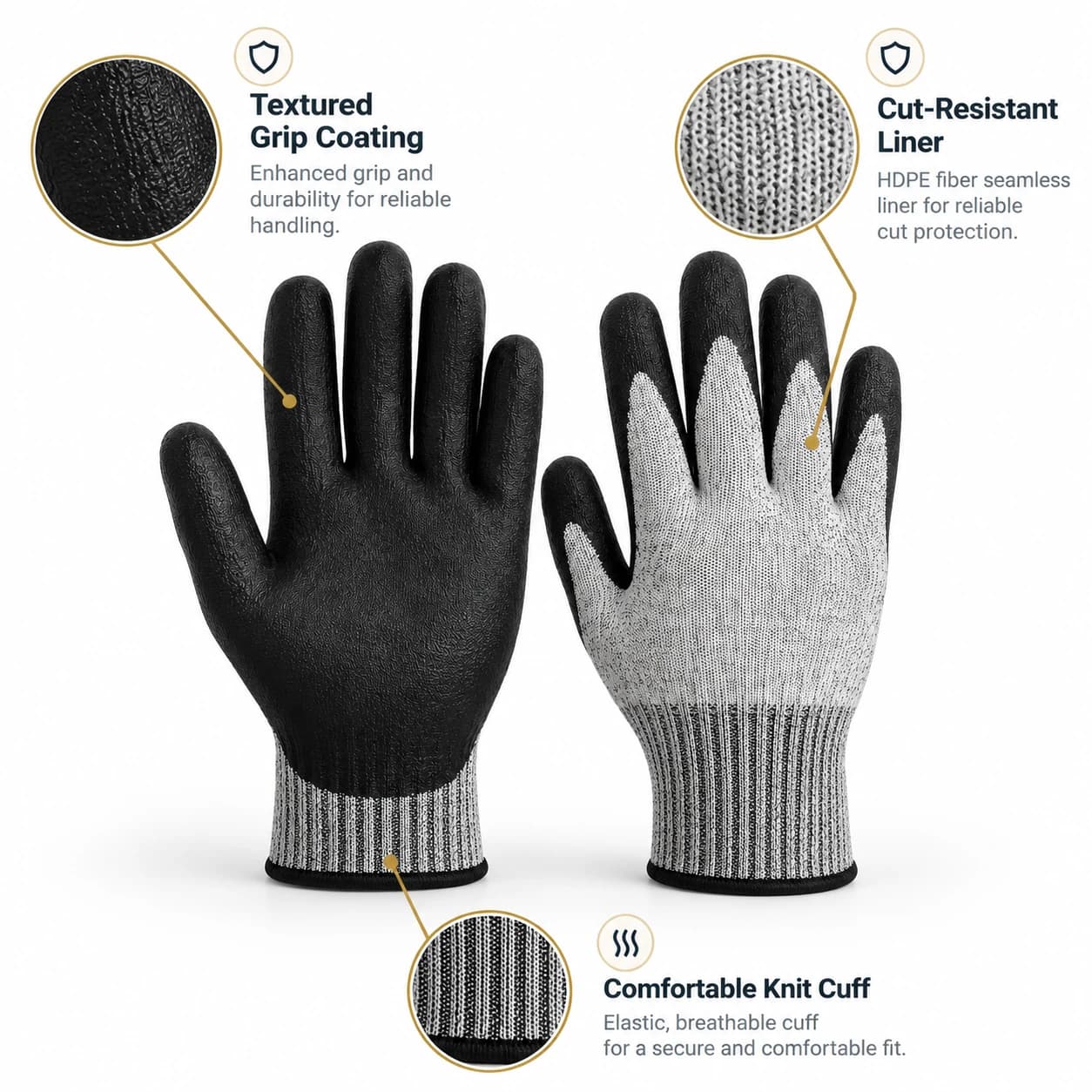 HDP2013 HPPE Cut Resistant Gloves three key product features summary