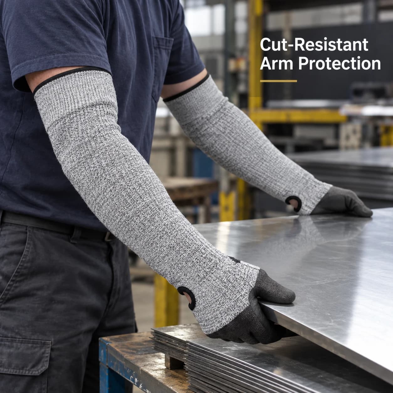 HDP2016 Aramid Cut Resistant Sleeves shown in industrial use
