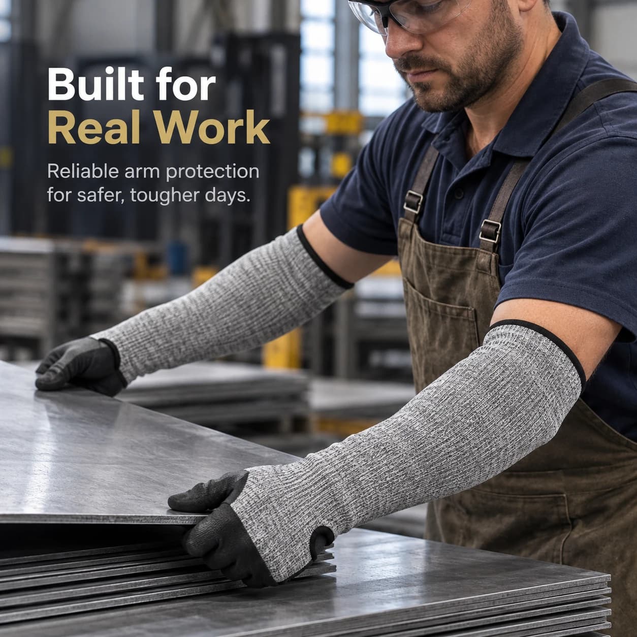 HDP2016 Aramid Cut Resistant Sleeves shown in a real work setting