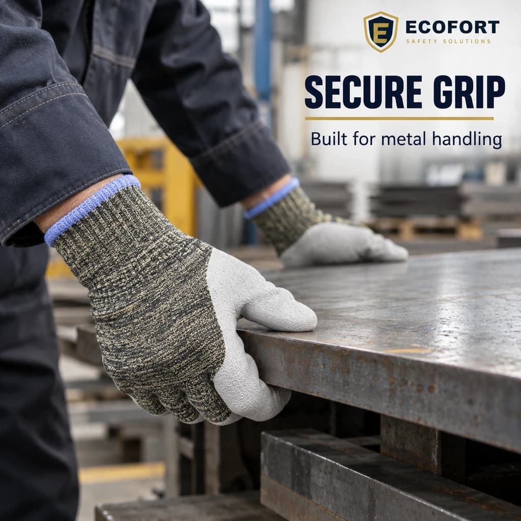 HDP2025 Aramid Cut Resistant Gloves secure grip while handling metal