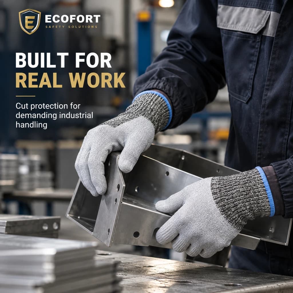 HDP2025 Aramid Cut Resistant Gloves shown in a real industrial work setting