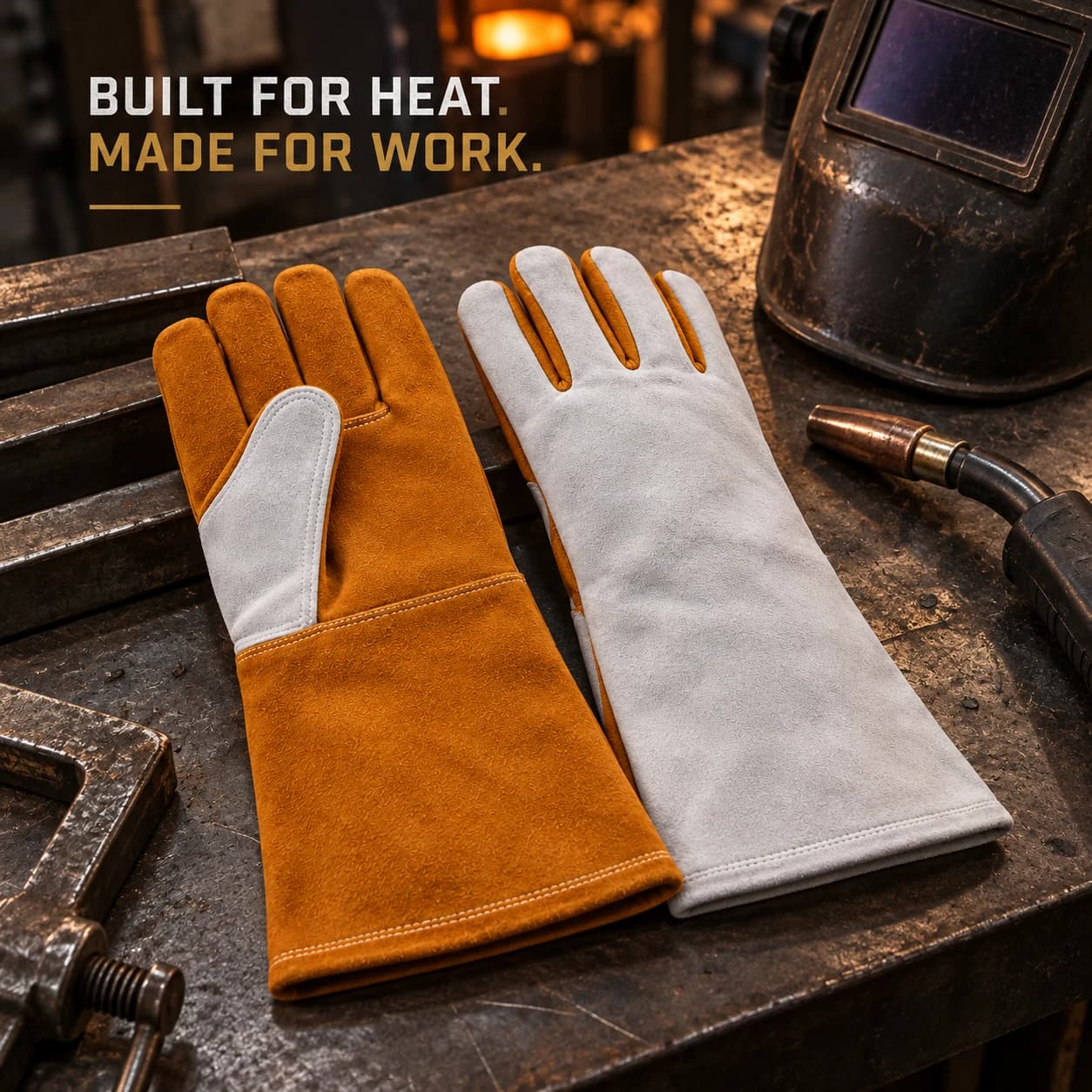 HDP305 Welding Gloves shown in an industrial brand setting