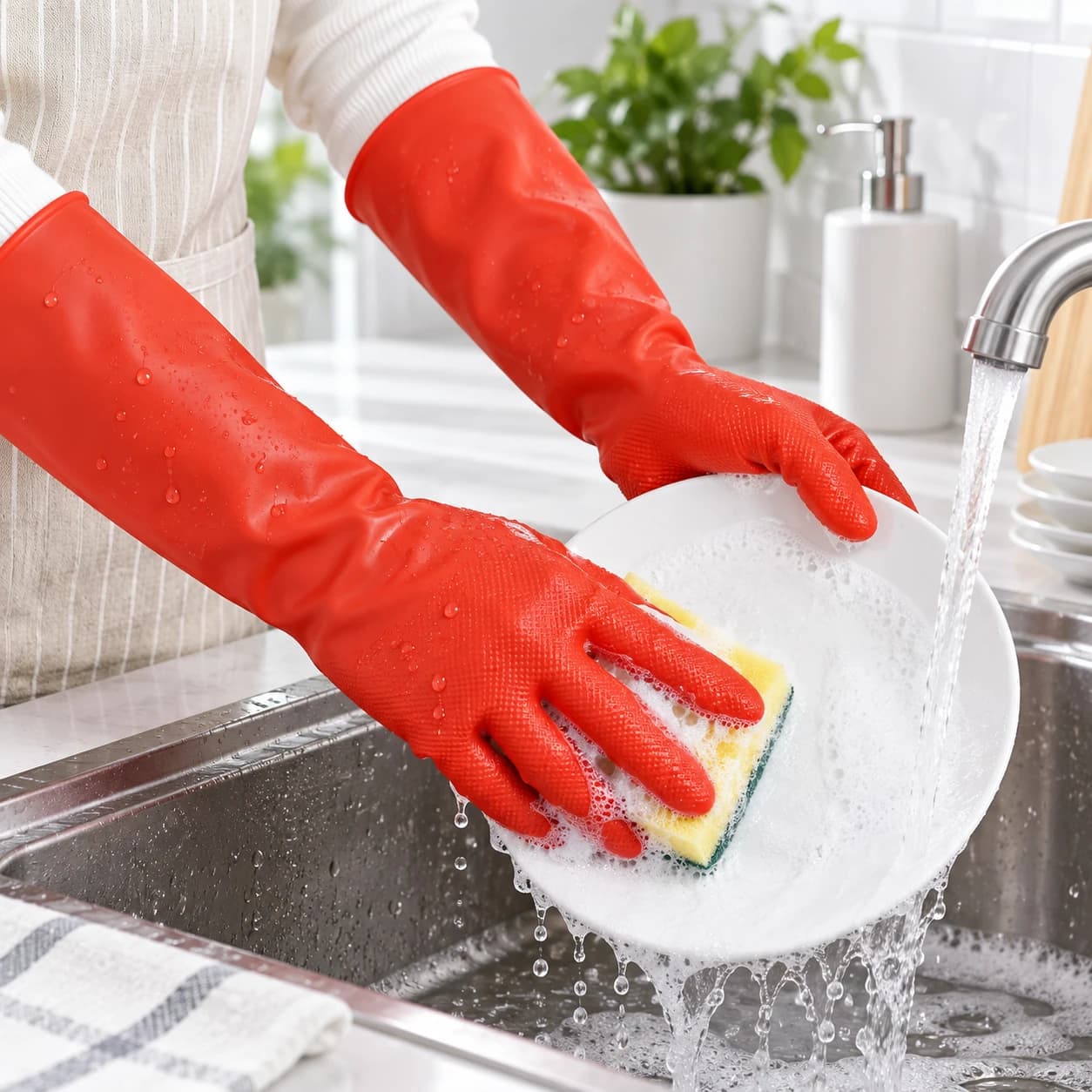 HDP400 Cleaning Gloves shown in a dishwashing application