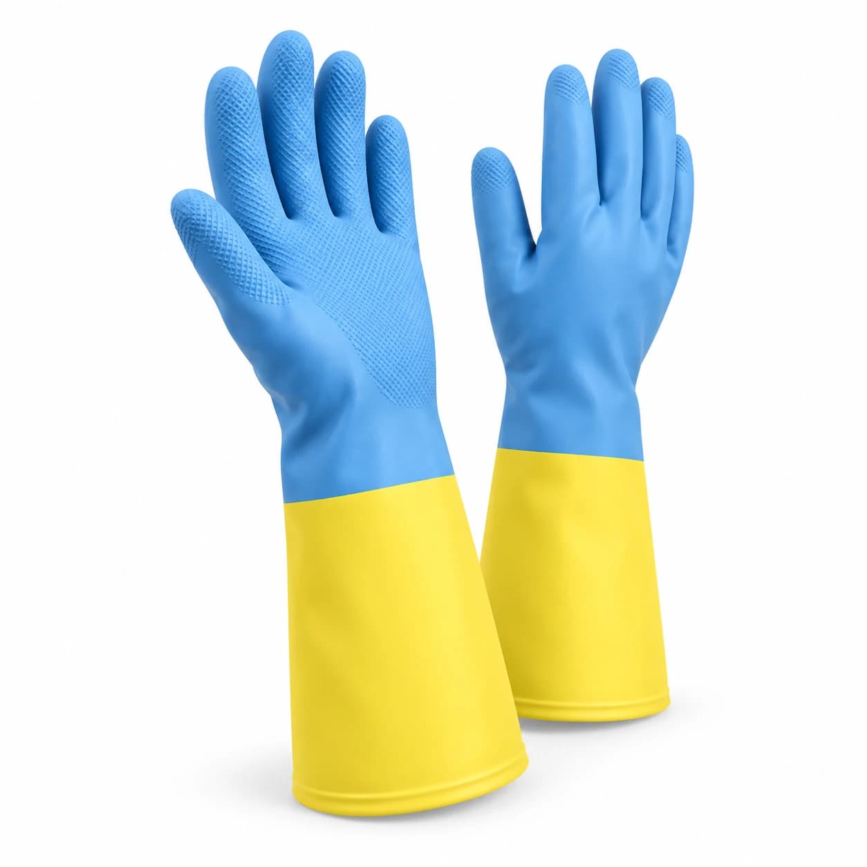 HDP405 Chemical Resistant Gloves angled blue and yellow product view