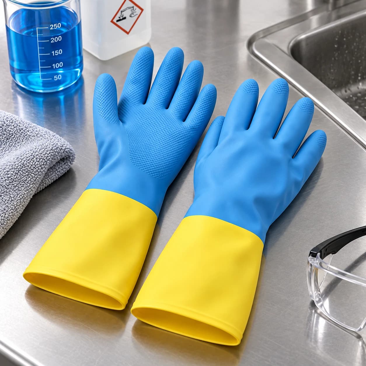 HDP405 Chemical Resistant Gloves shown in a laboratory cleaning application