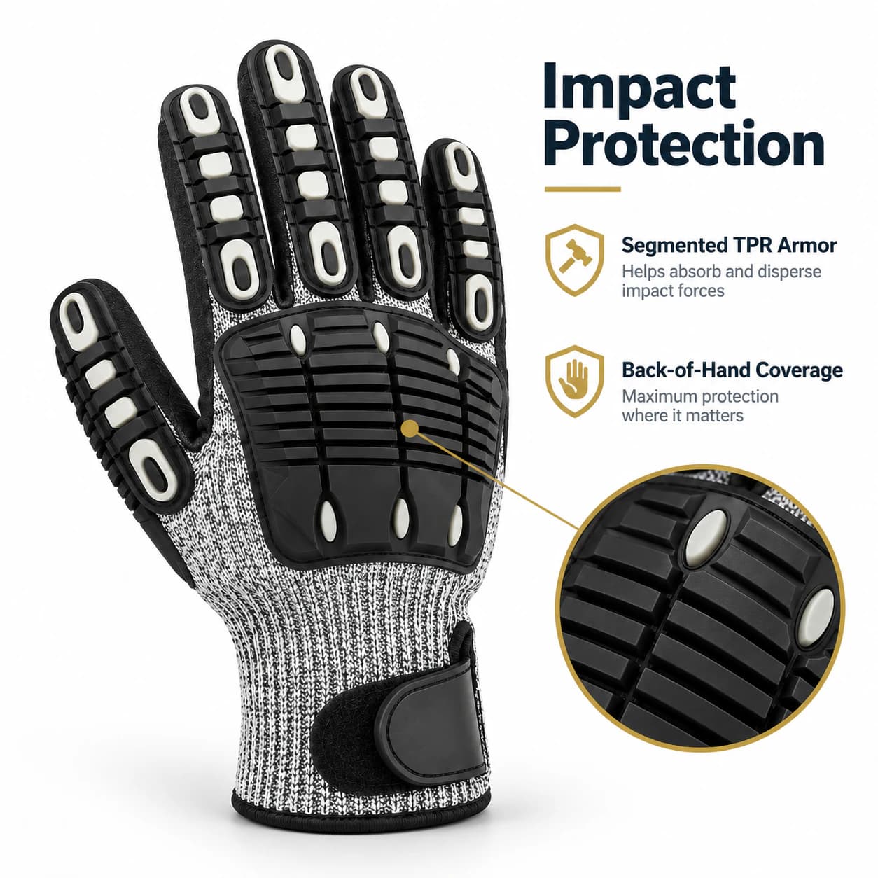 HDP501S1 Impact Protection Gloves segmented TPR impact protection detail