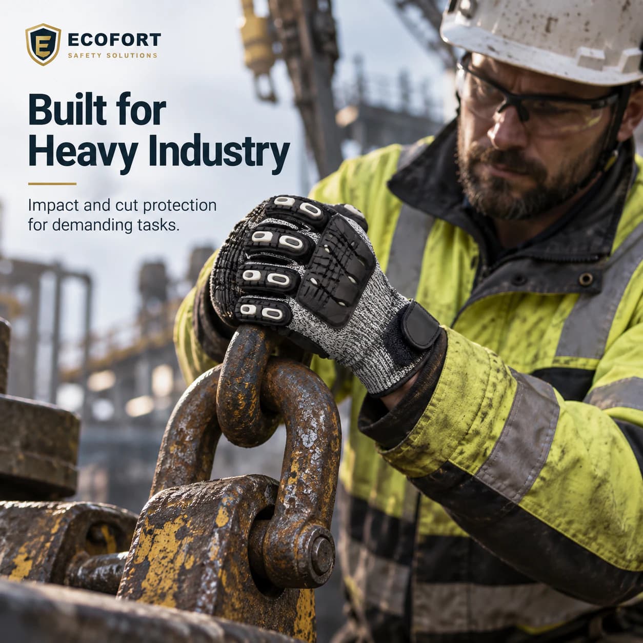 HDP501S1 Impact Protection Gloves shown in a heavy industrial work setting