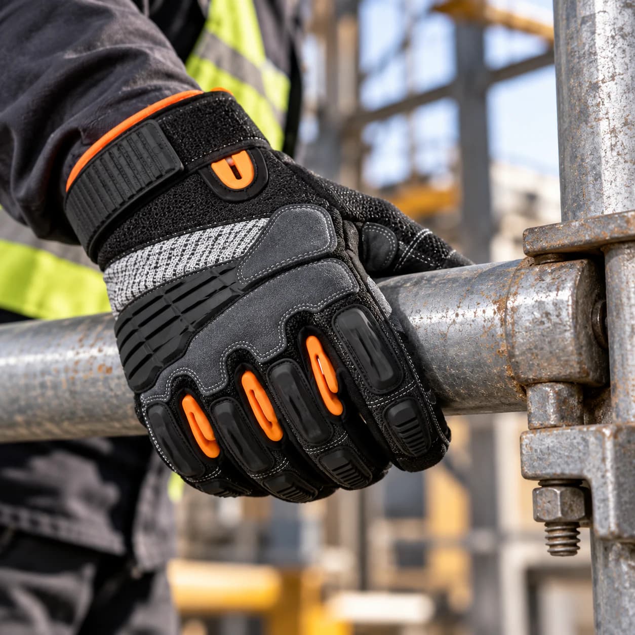 HDP501S5 Impact Gloves shown handling industrial pipe