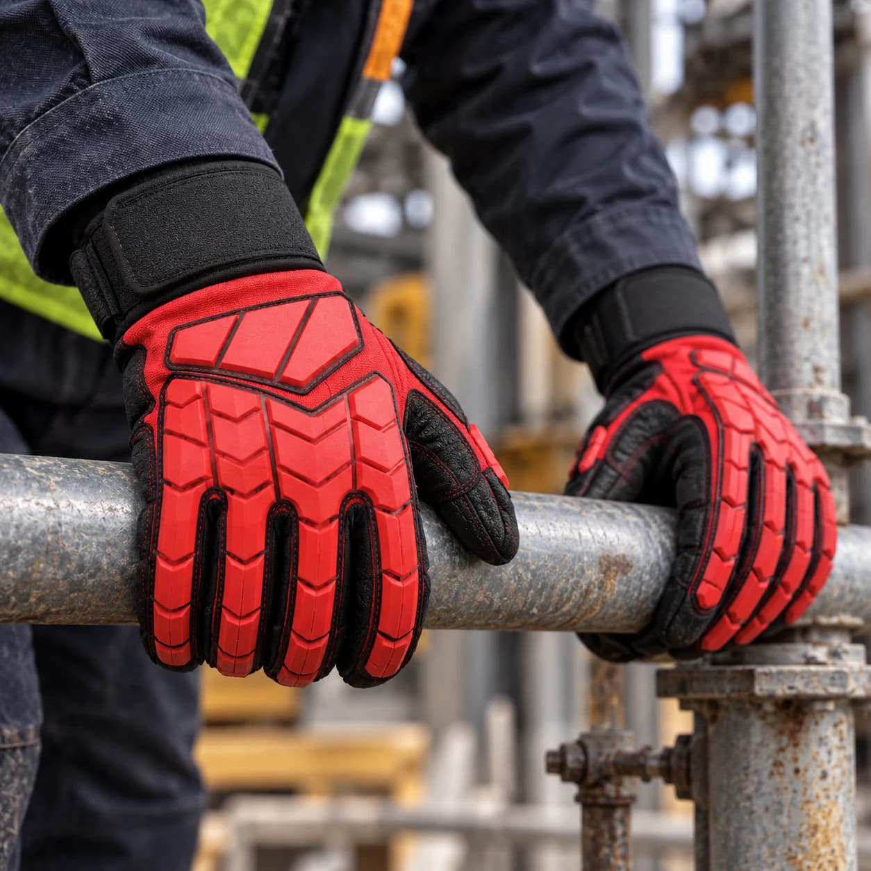 HDP501S7 Impact Gloves shown handling industrial pipe