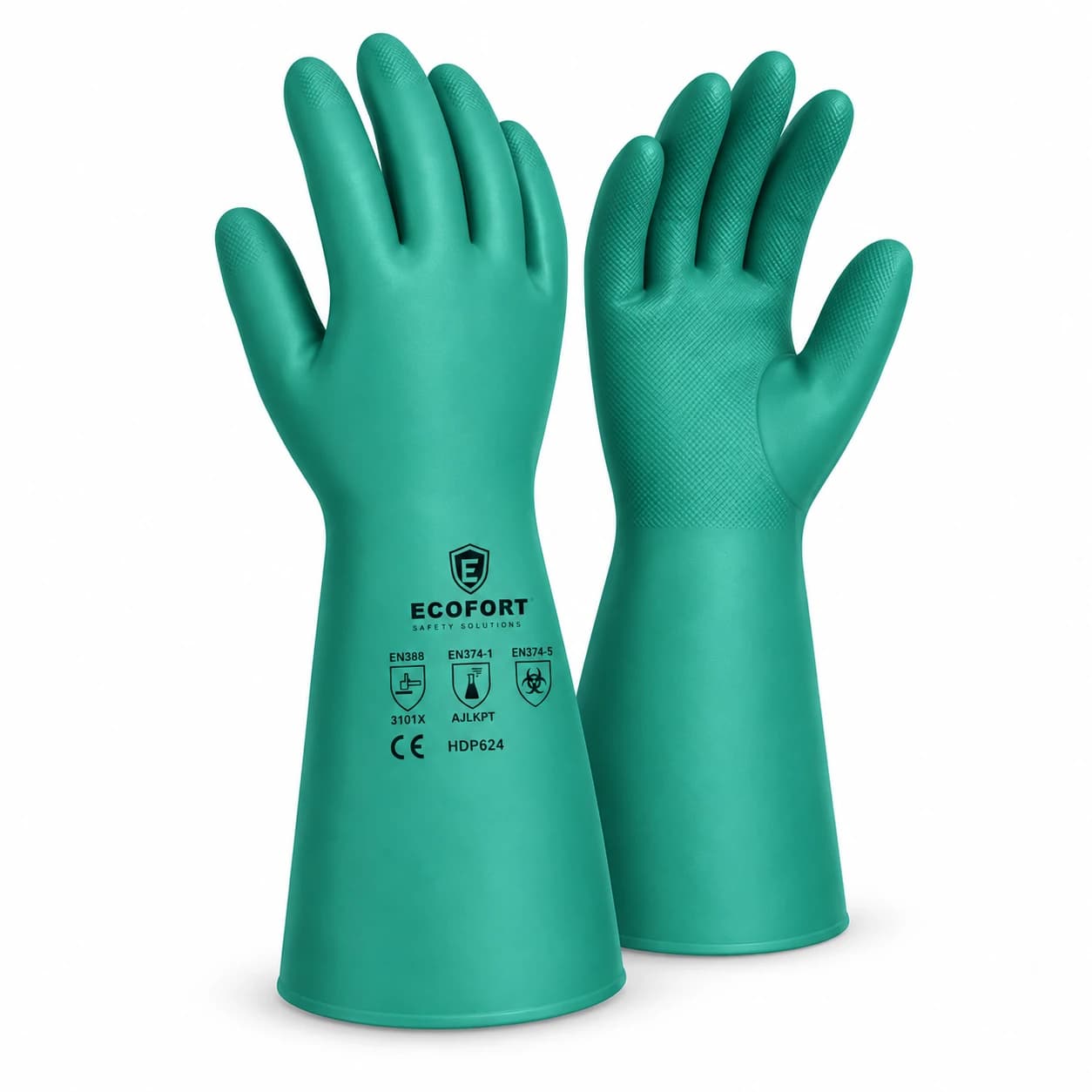 HDP624 Chemical Resistant Gloves angled product and long cuff view