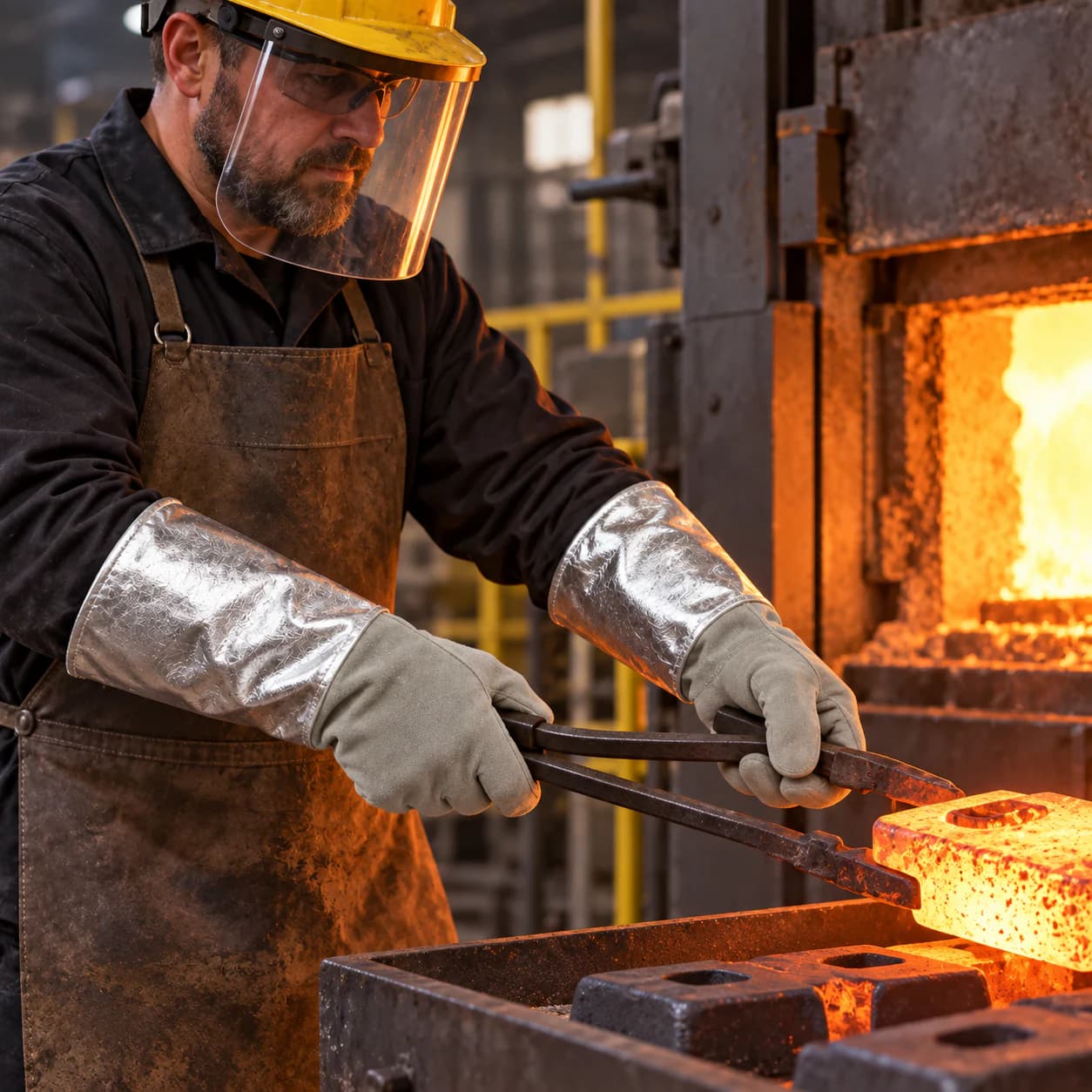 HDP713 Heat Resistance Gloves shown in a foundry application