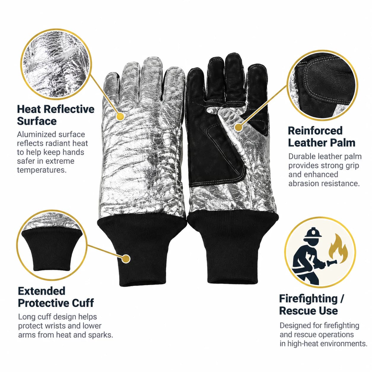 HDP801 Long Firefighting Gloves heat protection features summary