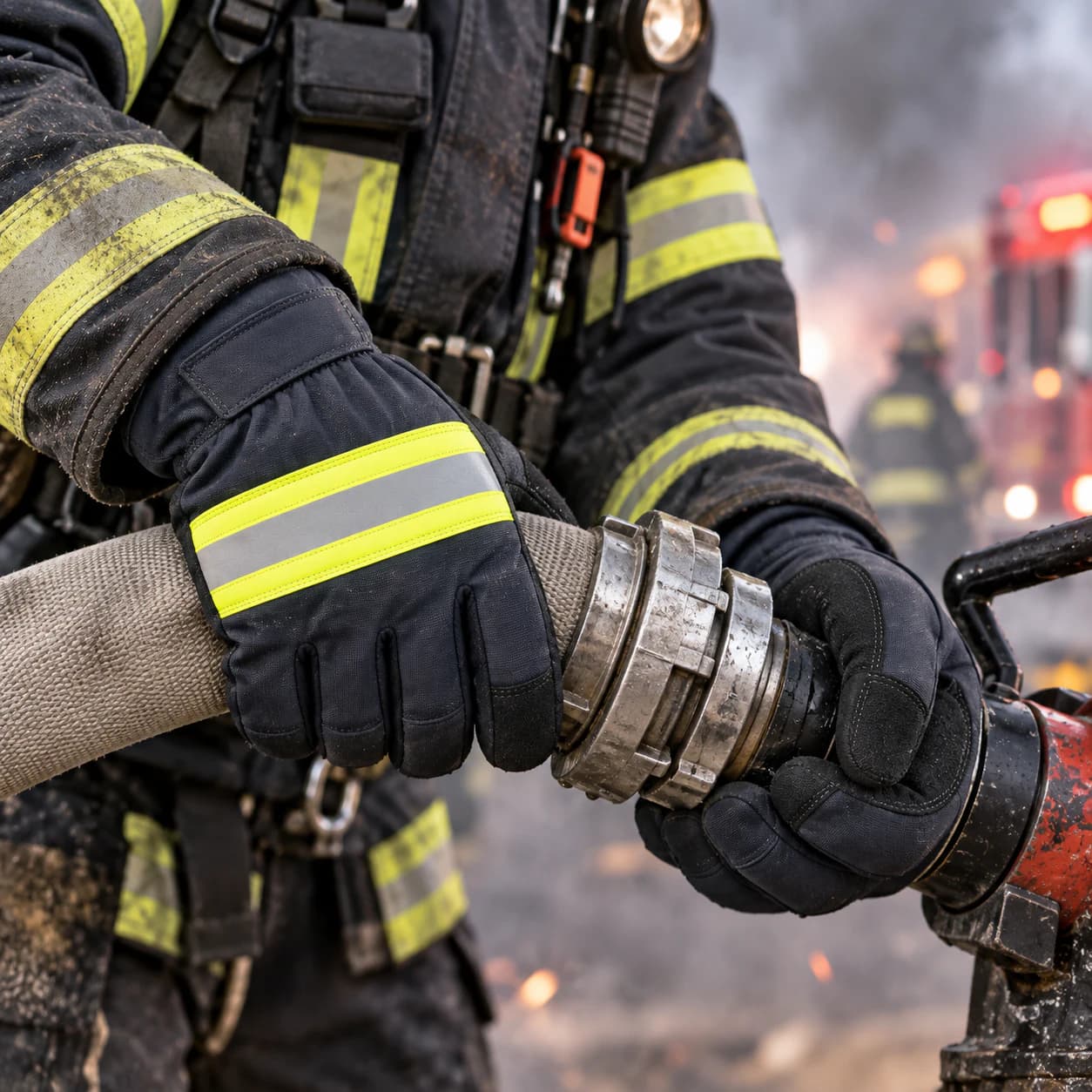 HDP803 Short Firefighting Gloves shown in a firefighting application