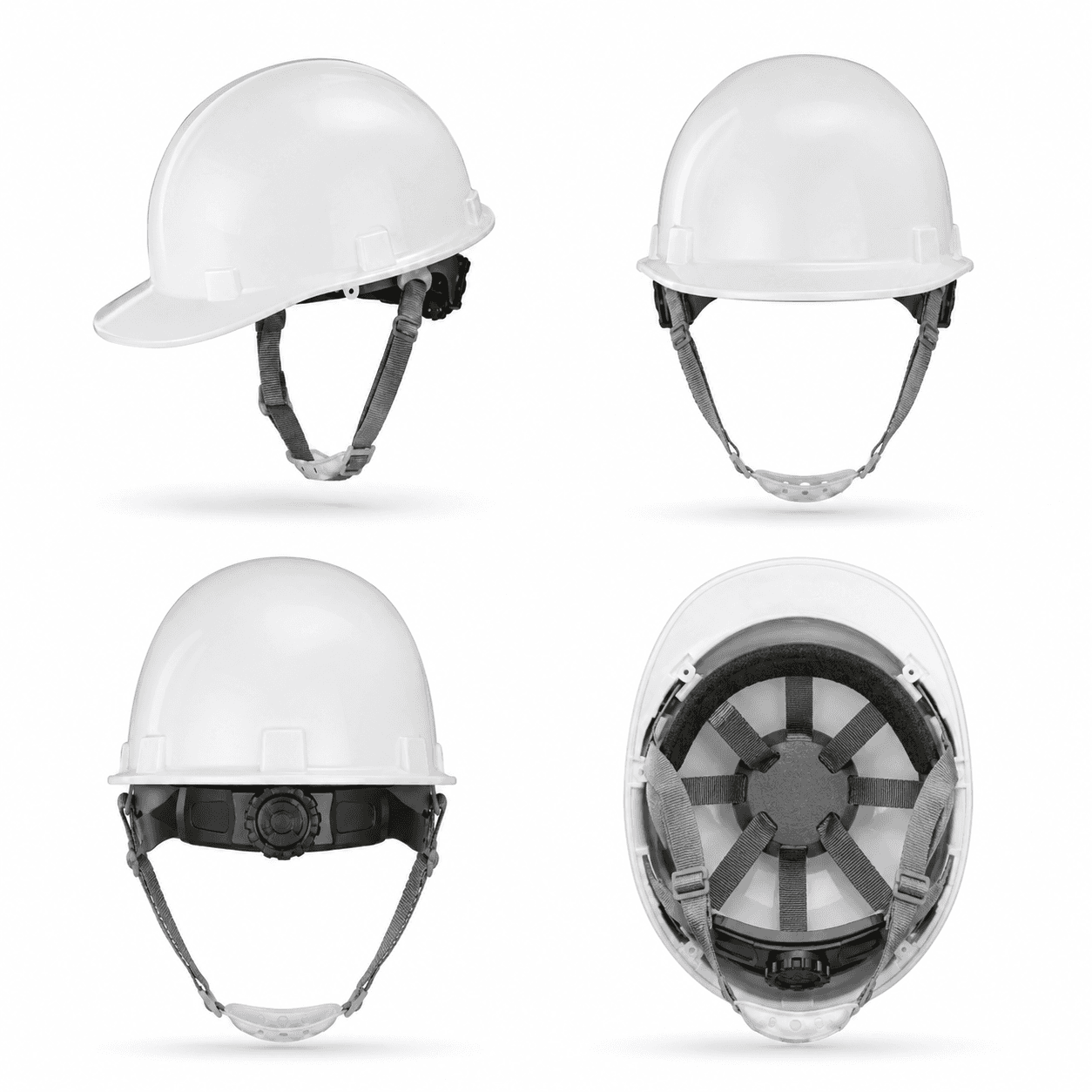 HEP101 safety helmet shown from multiple angles with interior suspension view