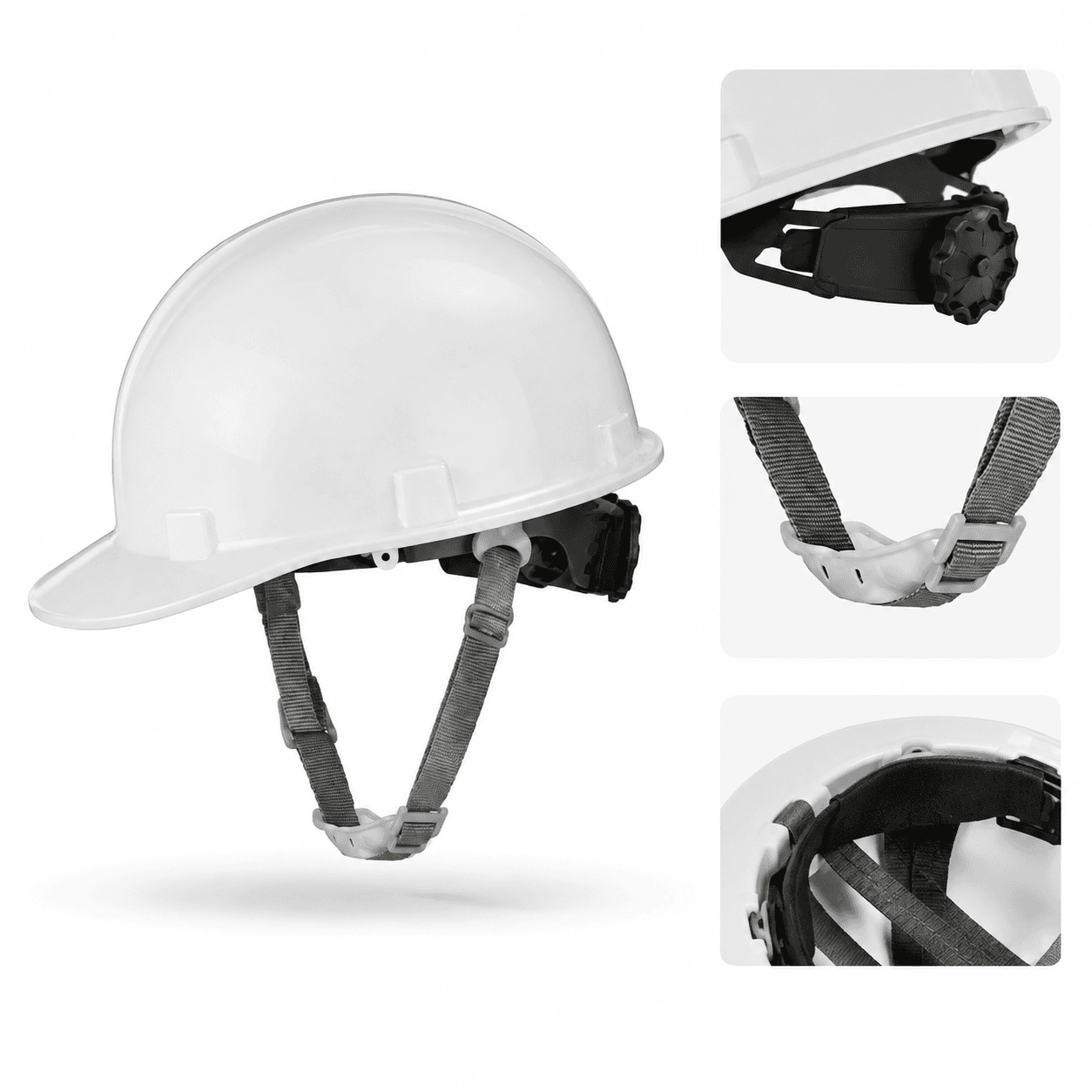 HEP101 ratchet adjustment chin strap and suspension detail views