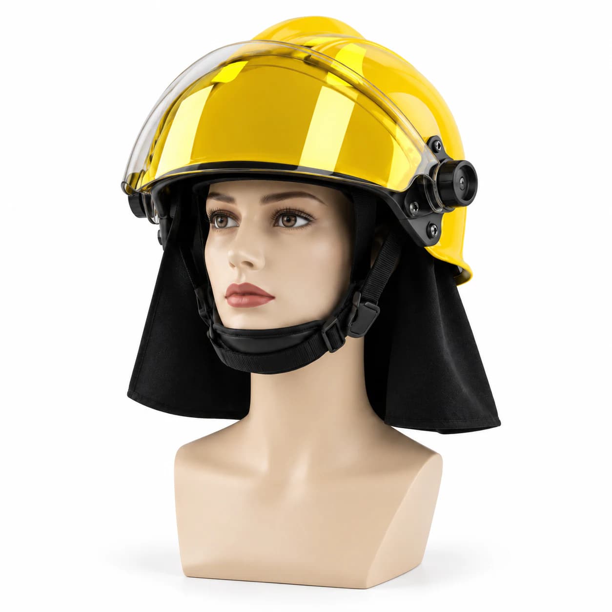 HEP180 Fire Helmet yellow helmet shown on a mannequin