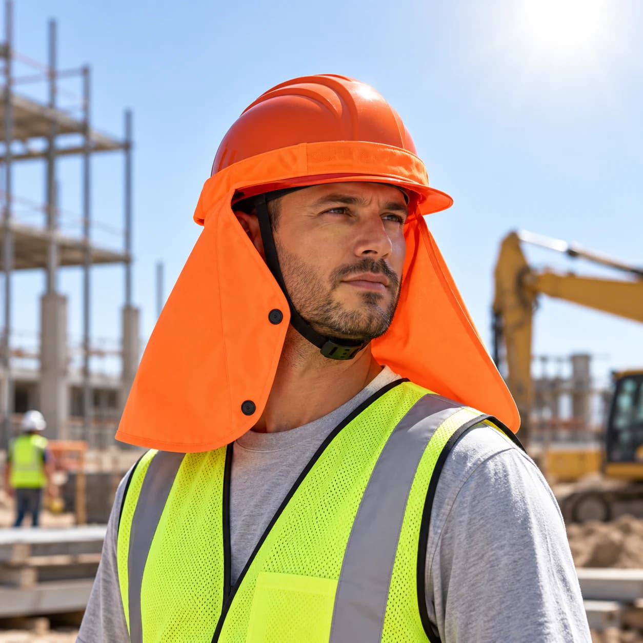 HEP206 Hard Hat Neck Shades shown in use