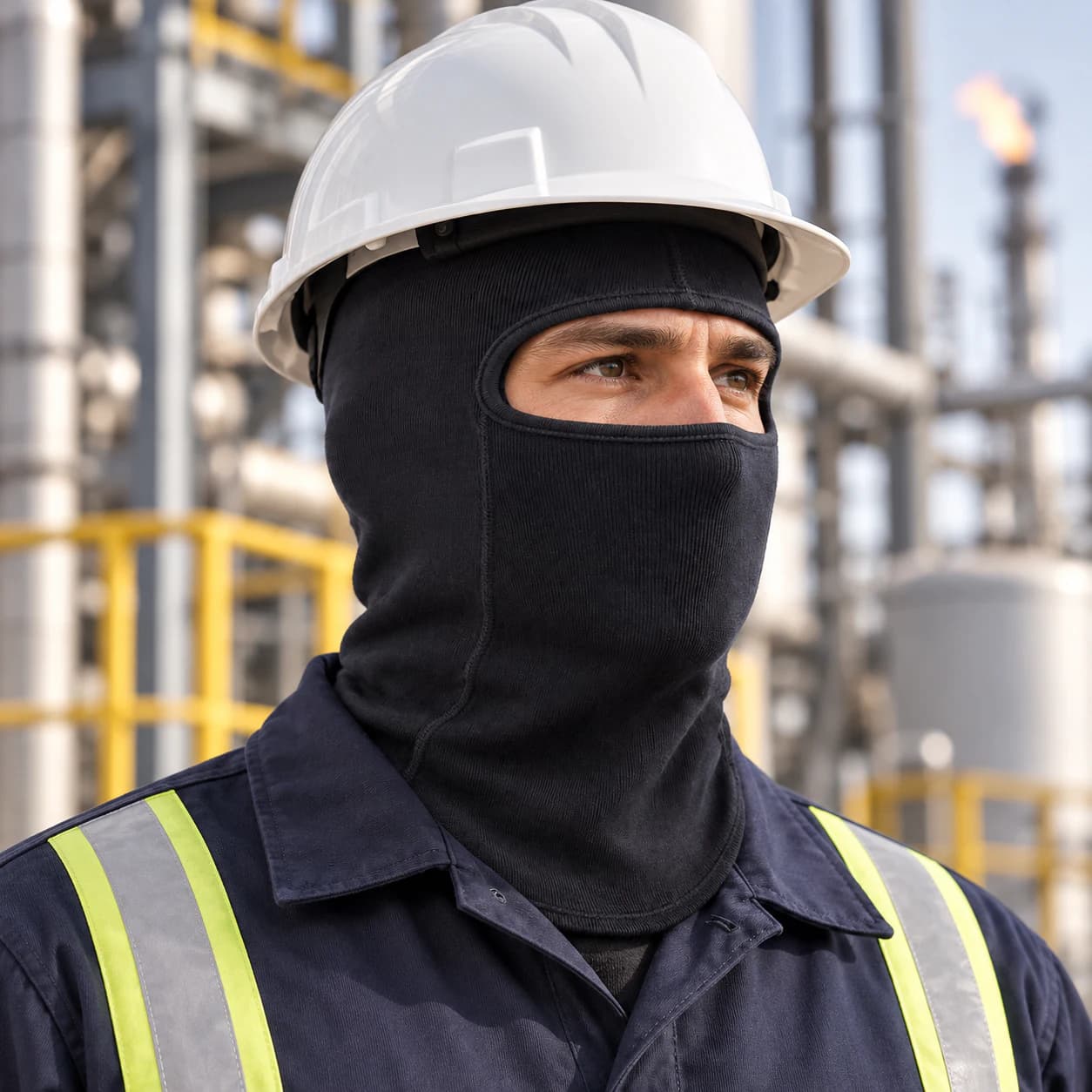 HEP210 Flame Resistant Balaclava shown in use