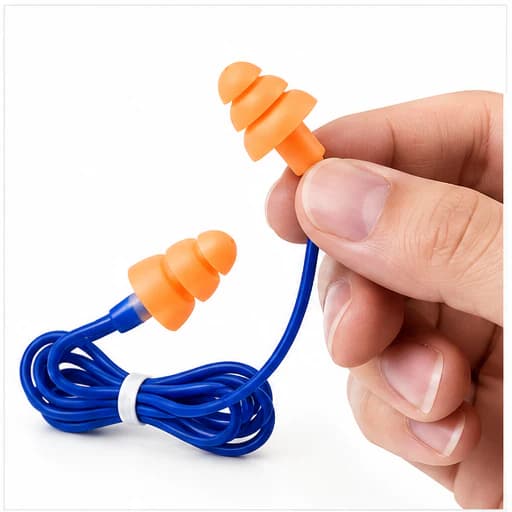HRP110CB Earplug with Box earplug detail shown in hand