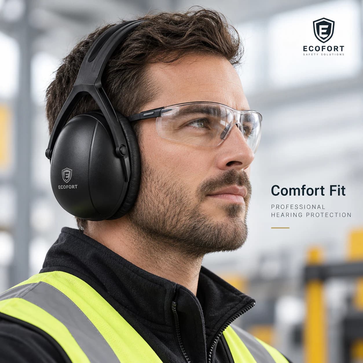 HRP210 Headband Ear Muff shown in an industrial work setting