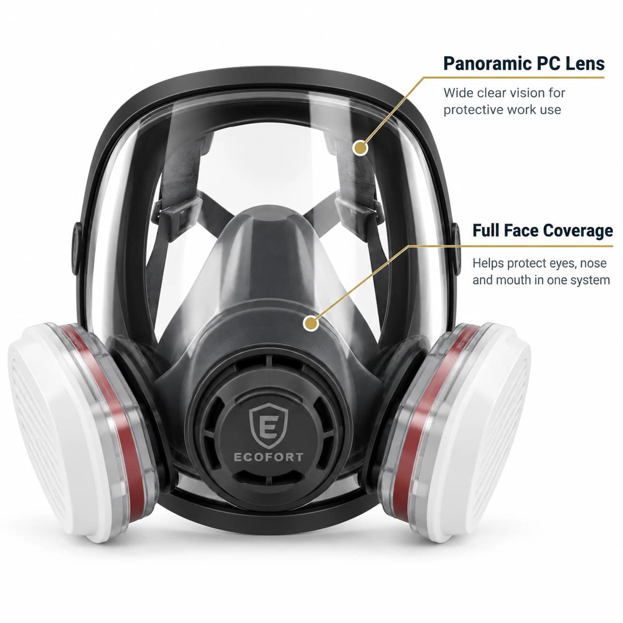 REP4007 Full Face Mask panoramic lens and full face coverage detail